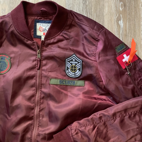 Swiss Cross Fill Zip Bomber Jacket Sz L - Picture 2 of 7